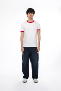 Camiseta manga corta crema con contrastes rojos

