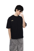 Camiseta oversize unicolor con textos y manga corta
