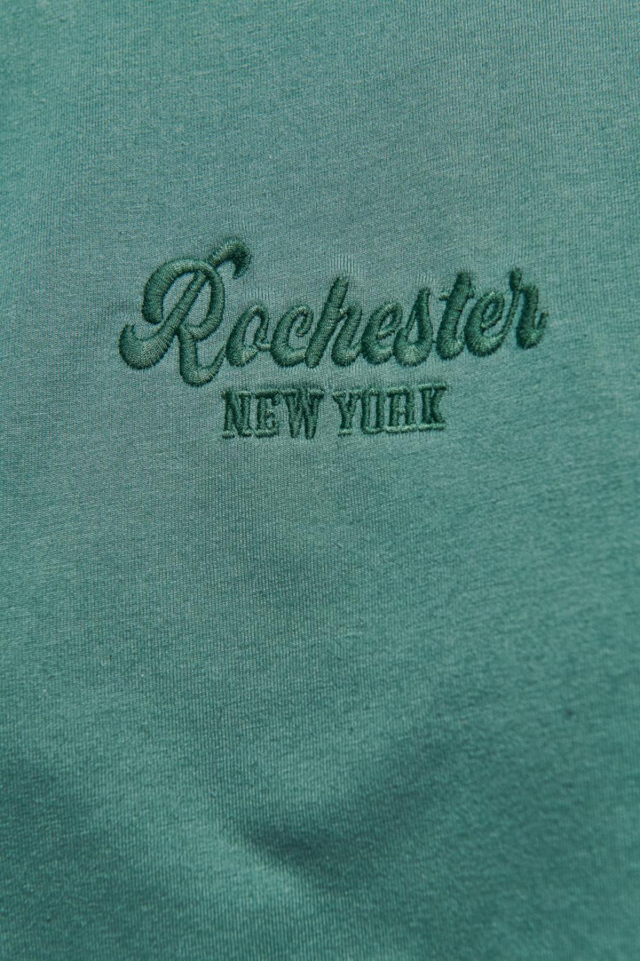 Camiseta manga corta verde medio con bordado de letras