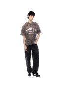 Camiseta cuello V café tie dye oversize con diseño
