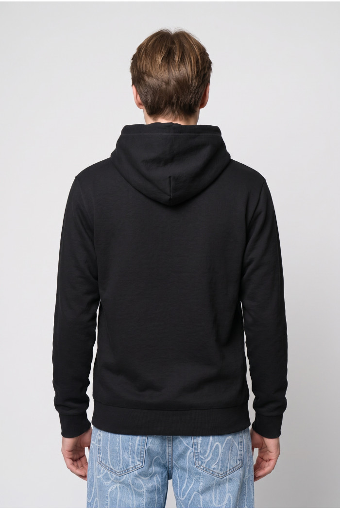 Buzo negro perchado oversize con arte college y capota