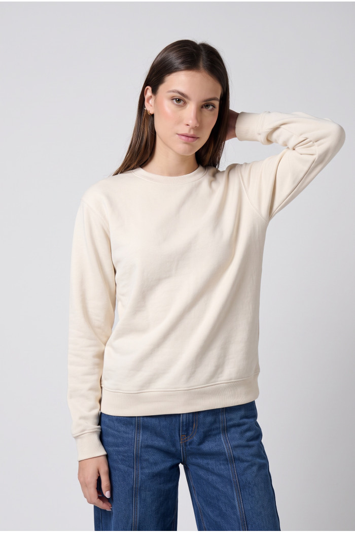 Buzo oversize con capota crema claro y artes college
