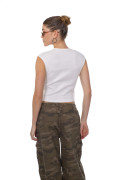 Camiseta cuello redondo unicolor con texto estampado
