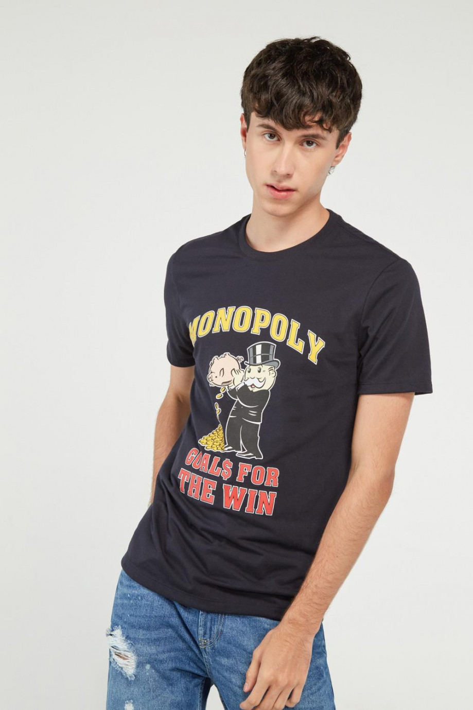 Camiseta azul intenso con estampado de Monopolio y mangas cortas