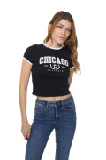 Camiseta en algodón negra con arte college y cuello redondo