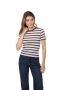 Camiseta manga corta crema clara a rayas con arte college