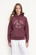 Buzo oversize con capota rosado oscuro y diseño college

