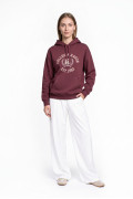 Buzo oversize con capota rosado oscuro y diseño college
