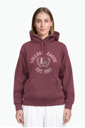 Buzo oversize con capota rosado oscuro y diseño college
