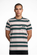 Camiseta a rayas college crema con bolsillo y manga corta
