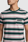 Camiseta a rayas college crema con bolsillo y manga corta
