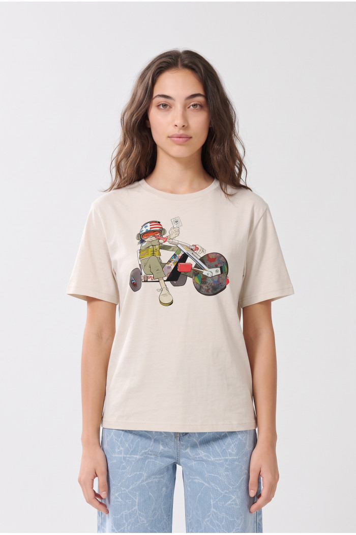 Camiseta crema manga corta de Gorillaz en algodón
