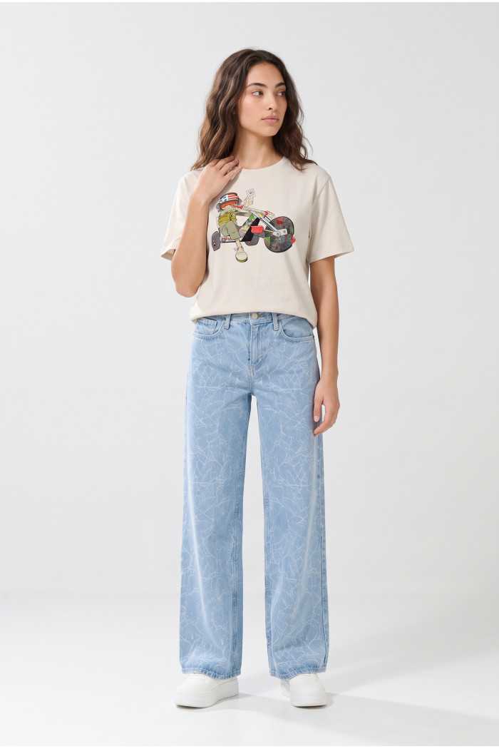Camiseta crema manga corta de Gorillaz en algodón
