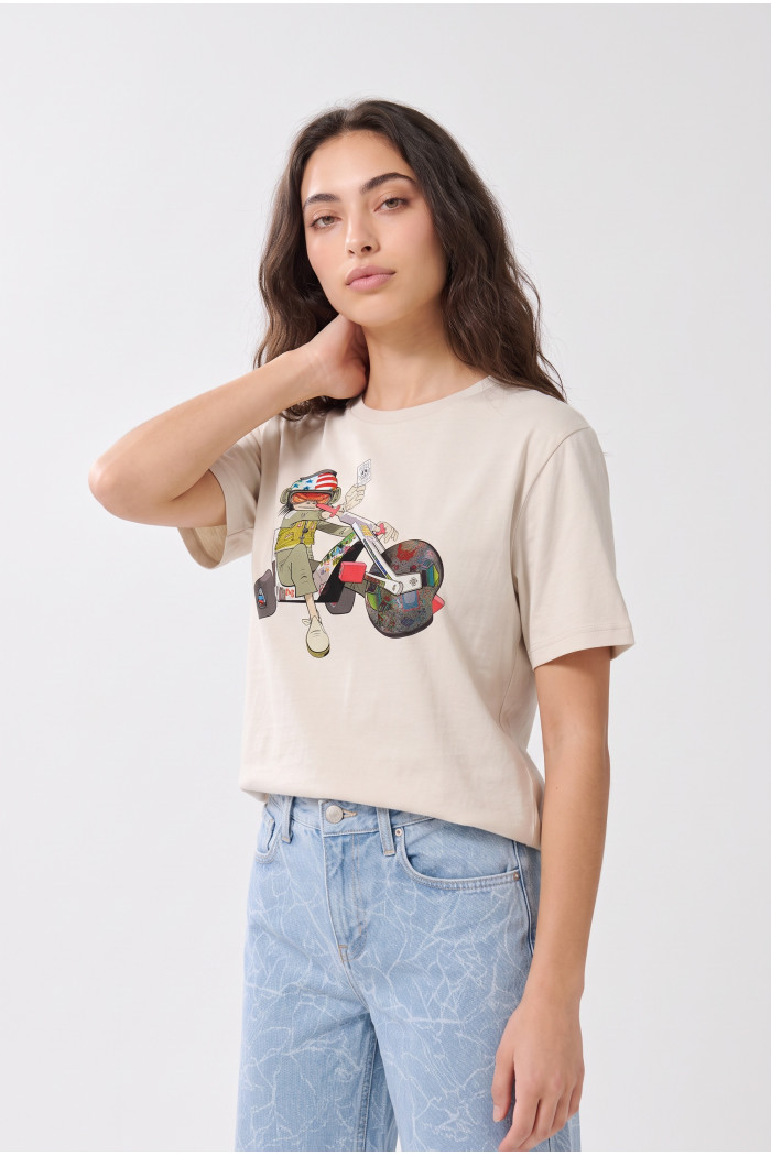 Camiseta crema manga corta de Gorillaz en algodón
