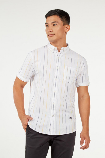 Camisa manga corta unicolor con estampado de rayas verticales