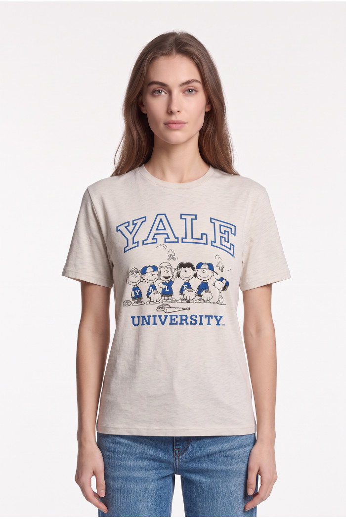 Camiseta de Snoopy & Yale crema clara con manga corta
