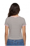Camiseta manga corta a rayas crema con contrastes rosados
