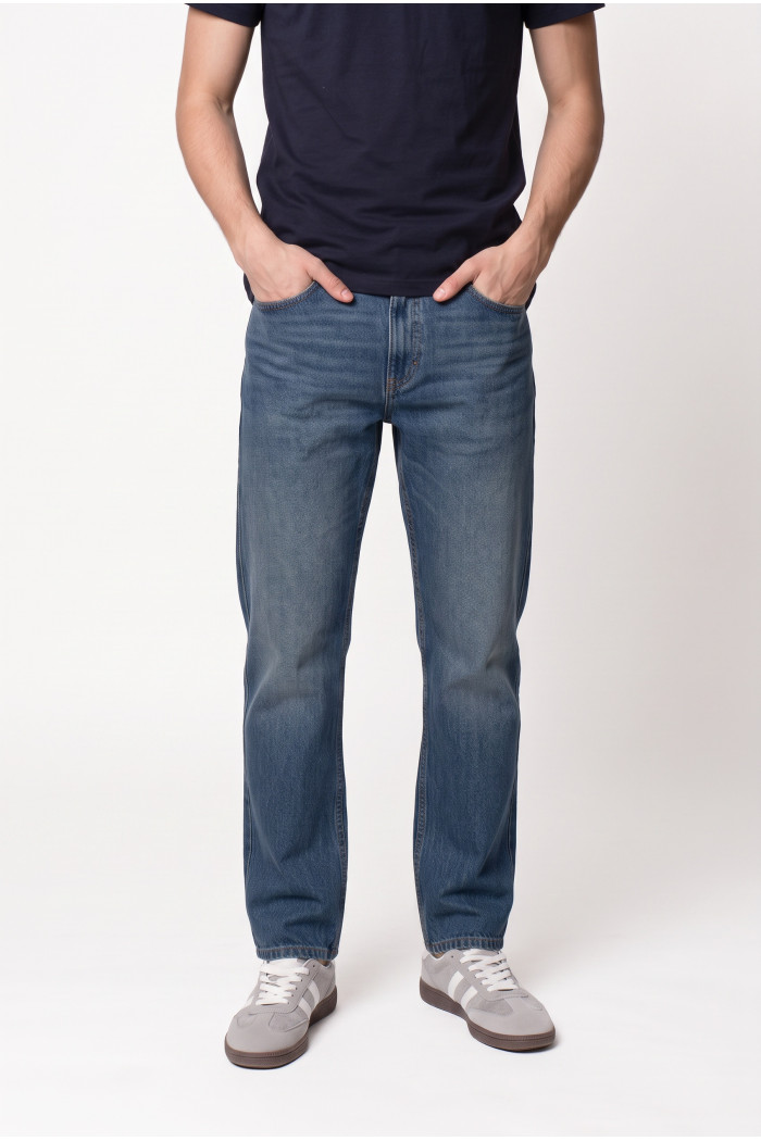 Jean straight leg bota recta infaltables azul tiro bajo
