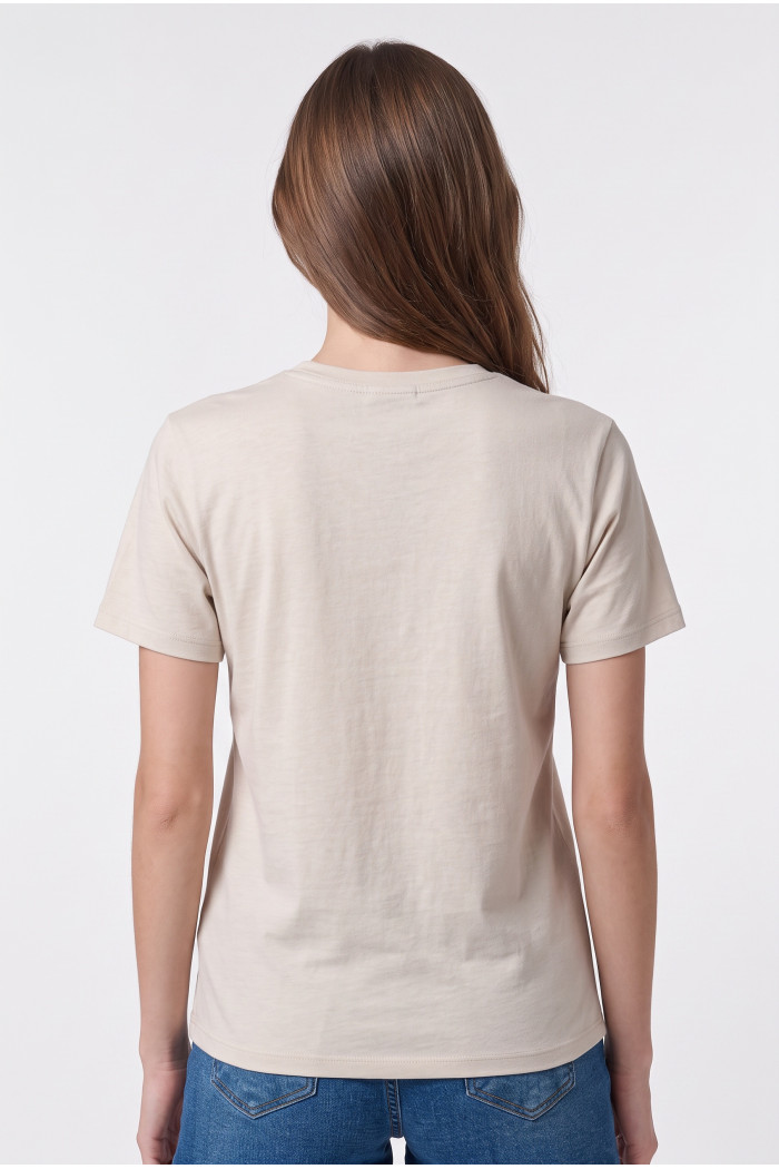 Camiseta college en algodón crema clara manga corta
