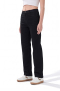 Jean straight leg infaltables negro bota recta con tiro alto
