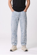 Jean loose tiro medio azul claro con diseños de cuadros
