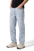 Jean loose tiro medio azul claro con diseños de cuadros
