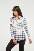 Blusa unicolor a cuadros con manga larga y cuello camisero
