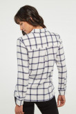 Blusa unicolor a cuadros con manga larga y cuello camisero