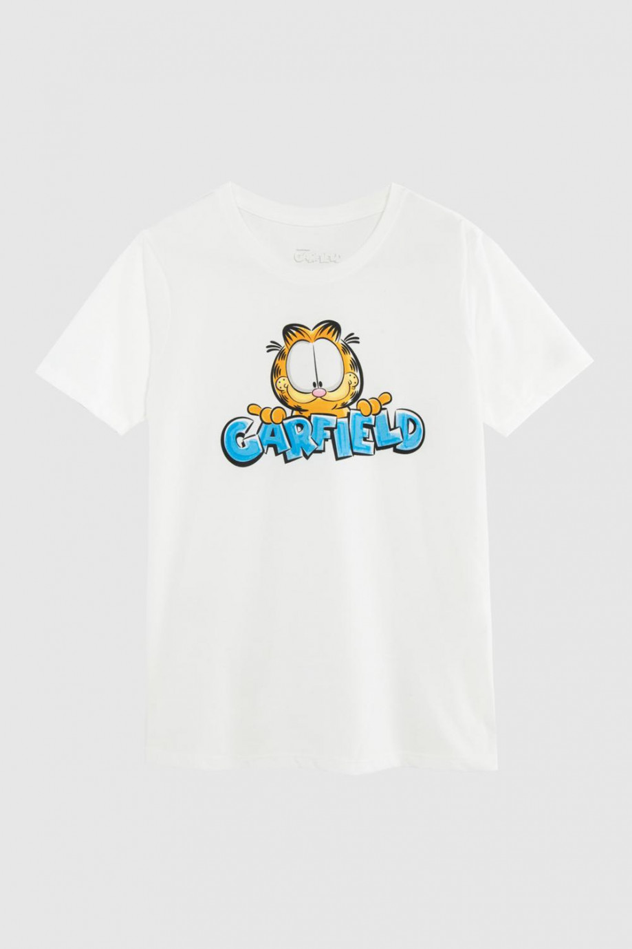 Camiseta crema claro manga corta con diseño de Garfield en frente