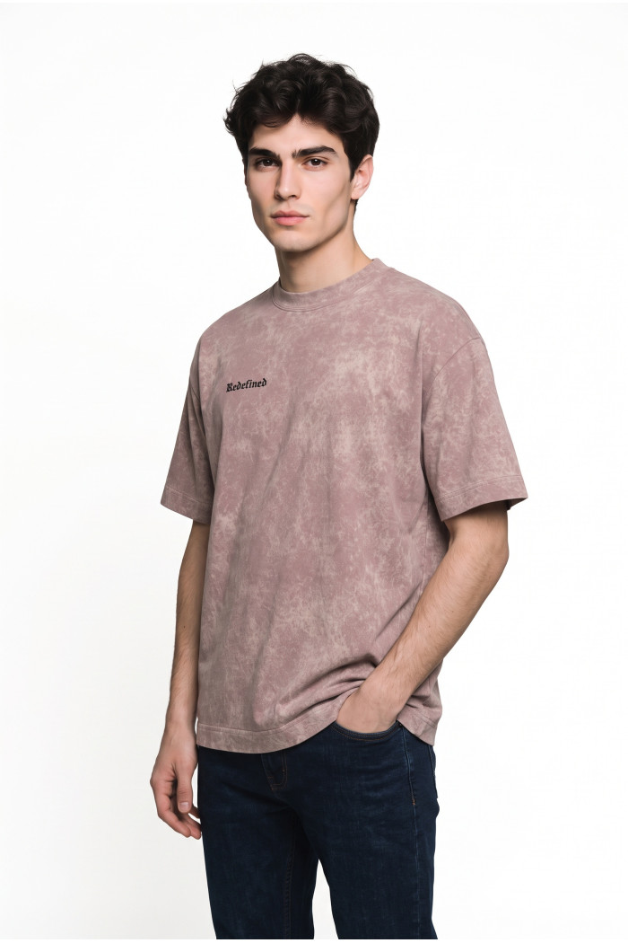 Camiseta con efecto de lavado, cuello redondo oversize con texto estampado
