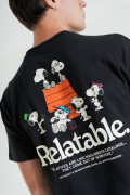 Camiseta de Snoopy negra manga corta en algodón
