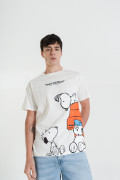 Camiseta crema manga corta de Snoopy en algodón
