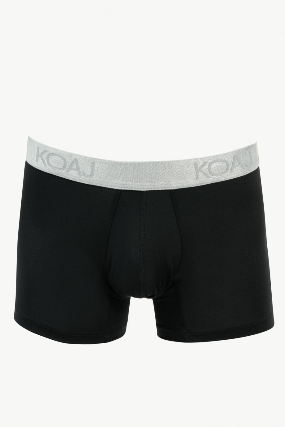 Bóxer negro tipo trunk con elástico gris con letras contramarcadas
