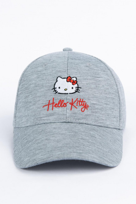 Cachucha gris medio con bordado de Hello Kitty en frente
