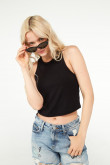 Camiseta unicolor manga sisa crop top cuello redondo