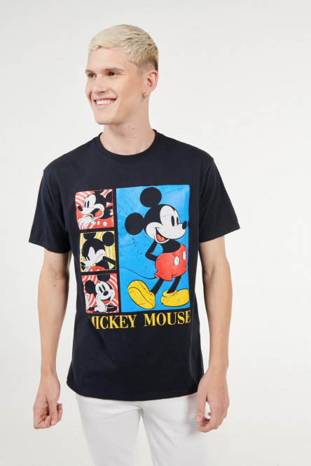 Camiseta manga corta azul intenso con estampado de Mickey
