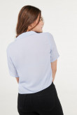 Blusa cuello resort azul claro manga corta
