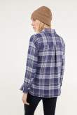 Blusa manga larga unicolor a cuadros con cuello camisero