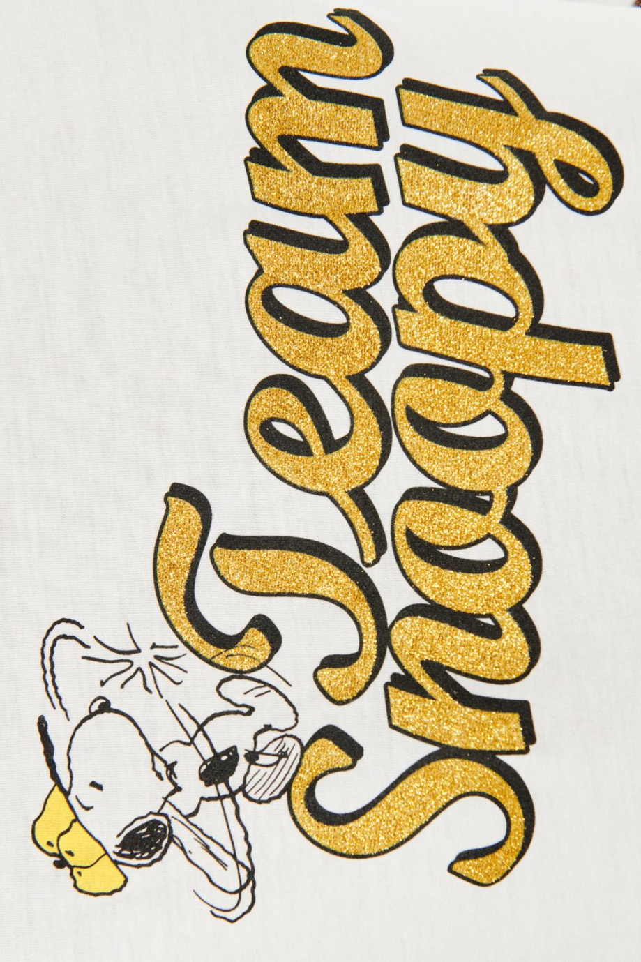 Camiseta manga corta crema claro con estampado de Snoopy