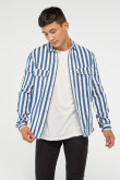 Camisa manga larga unicolor a rayas con doble bolsillo en frente