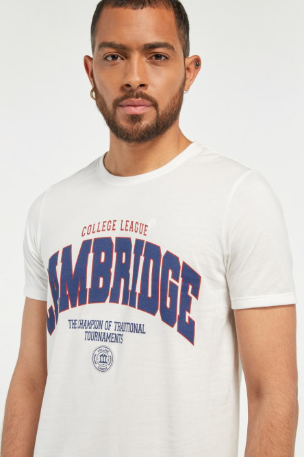 Camiseta manga corta blanca con estampado college de Cambridge