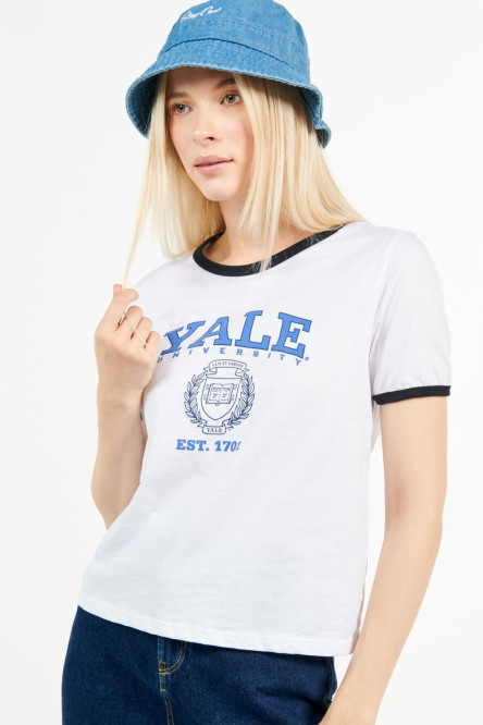 Camiseta unicolor con estampado de Yale y mangas cortas