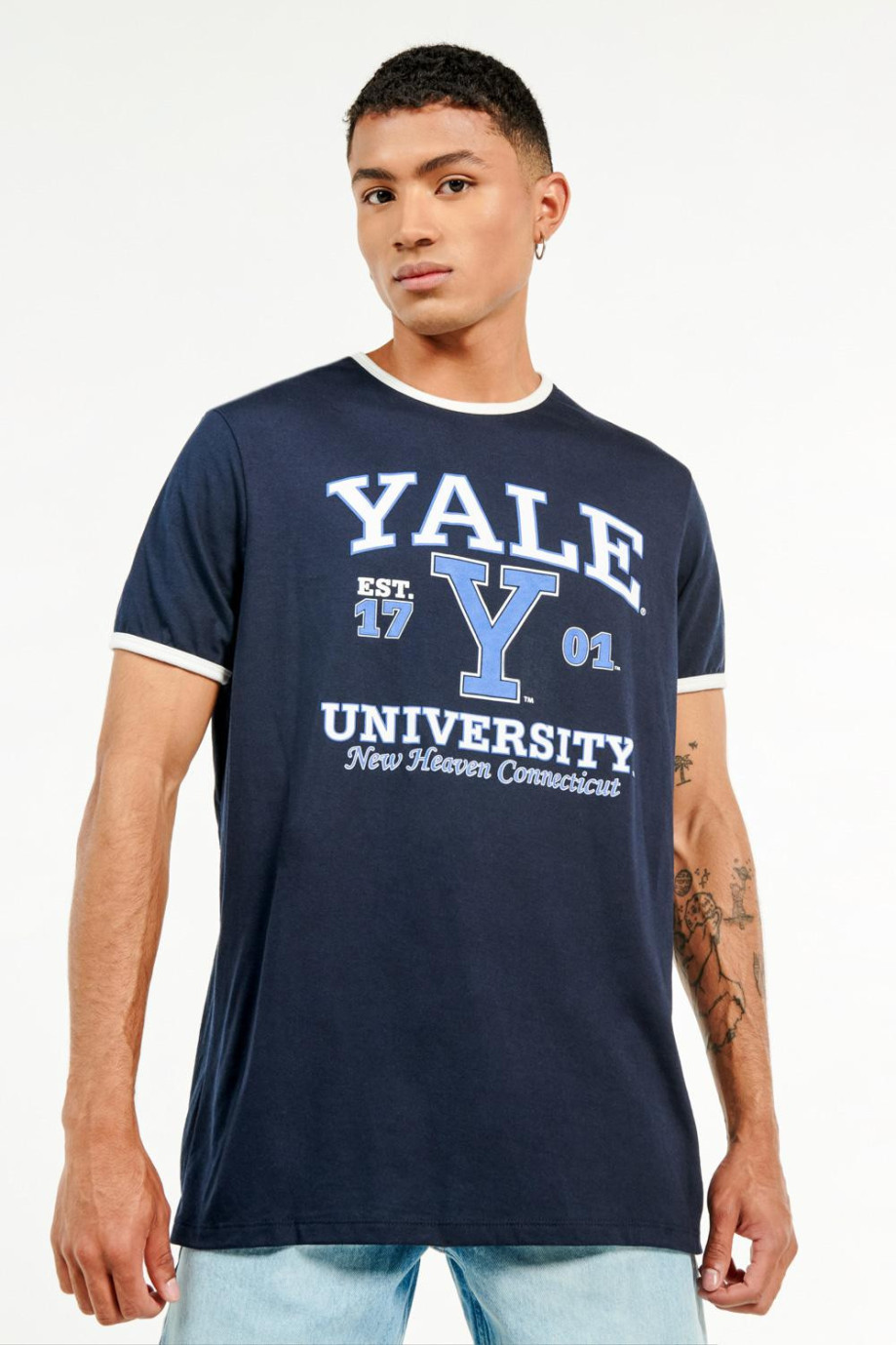 Camiseta manga corta unicolor con estampados de Yale University