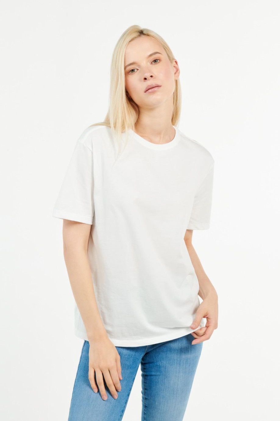 Camiseta unicolor manga corta con cuello redondo en rib