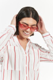 Blusa unicolor manga larga a rayas con doble bolsillo