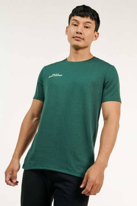 Camiseta manga corta verde oscura con estampado minimalista