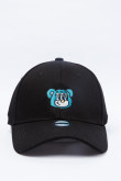 Cachucha tipo beisbolera color negro para mujer con bordado frontal.