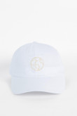 Cachucha blanca beisbolera con diseño de planeta bordado