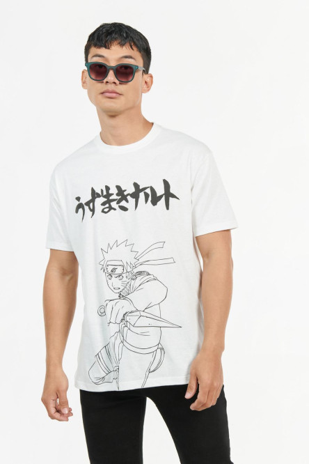 Camiseta manga corta blanca con estampados negros de Naruto