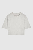 Camiseta crop top gris medio con mangas cortas y cuello redondo